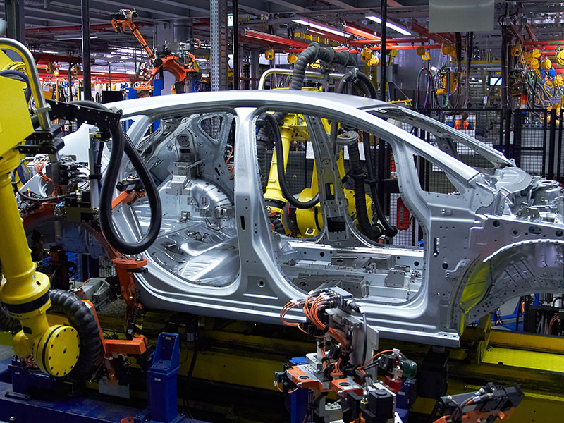 Car on an automated production line in a car factory